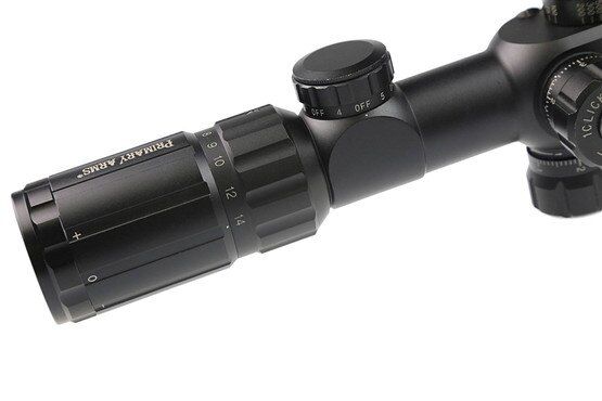 The Primary Arms 4-14 HUD DMR 5.56 scope is first focal plane for accurate hold overs at any magnification